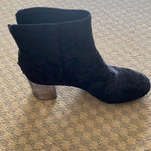 Rag and Bone black velvet lucite heel booties.